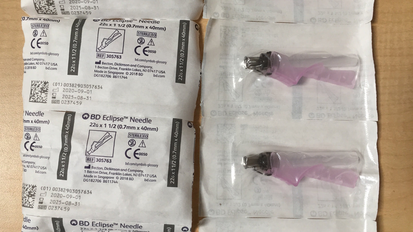 BD Eclipse Injection Needles 22G x 1.5", Box of 100