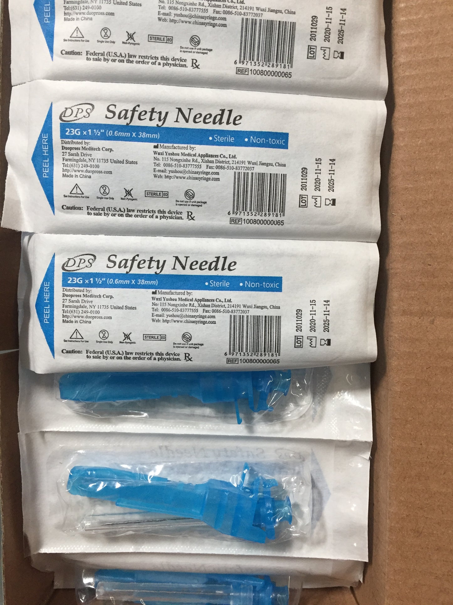 DPS Safety Needles 23G x 1 1/2", Box of 100