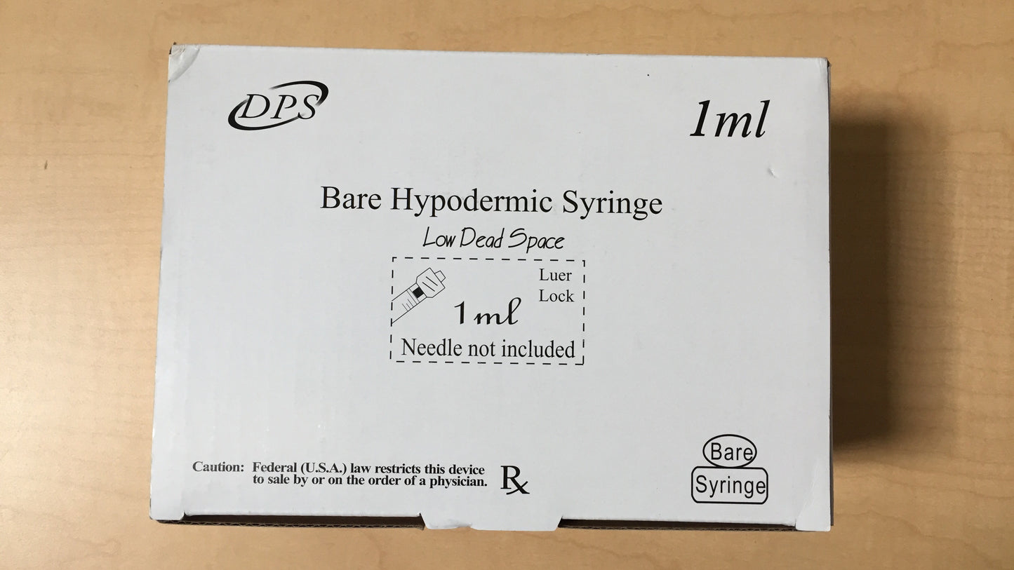 1mL Luer Lock DPS Bare Hypodermic Syringe Only, Box of 100
