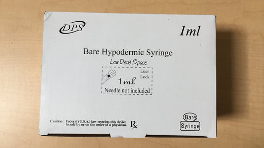 1mL Luer Lock DPS Bare Hypodermic Syringe Only, Box of 100