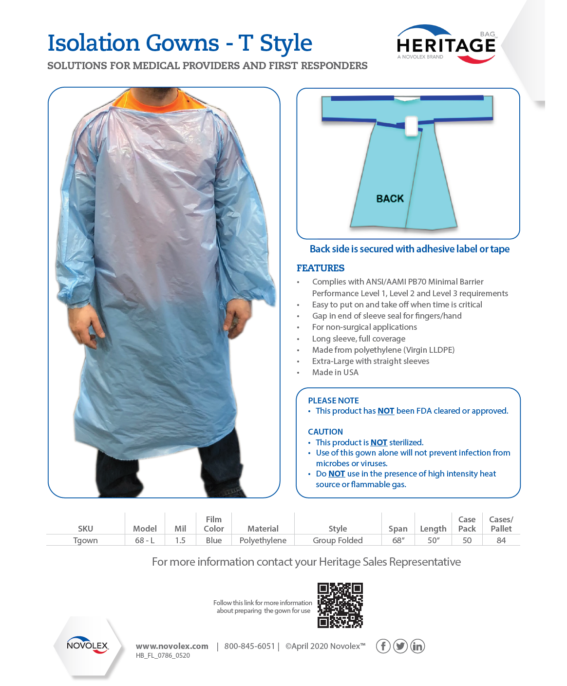 Isolation T-Gown, Case of 50